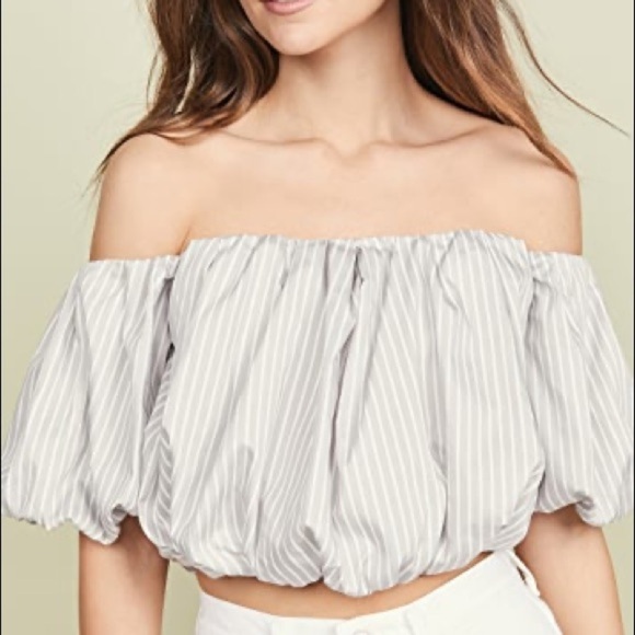 3.1 Phillip Lim Women’s Striped Off Shoulder Cotton Top Beige Size 4 Cropped - Picture 1 of 3